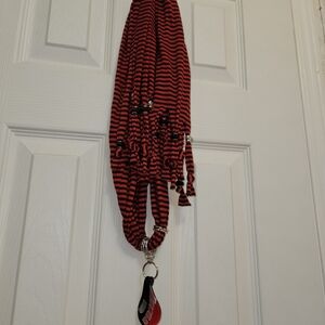 Red and Black Striped Women's Scarf with Pendant